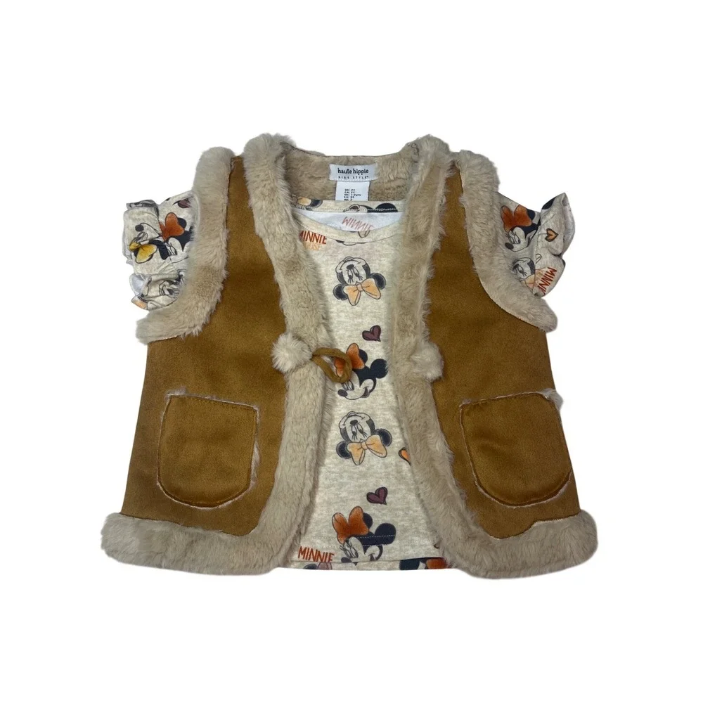 Disney Minnie‎ Mouse T-Shirt Set 2T & Haute Hippie Kids Faux Suede Fur Vest
